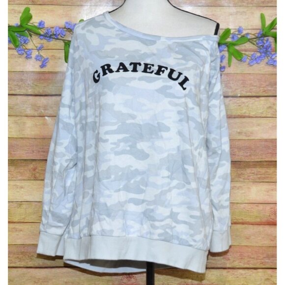 Torrid Women's Silver Camouflage Off Shoulder Sweatshirt Plus Size 2 2X Grateful - Picture 1 of 10